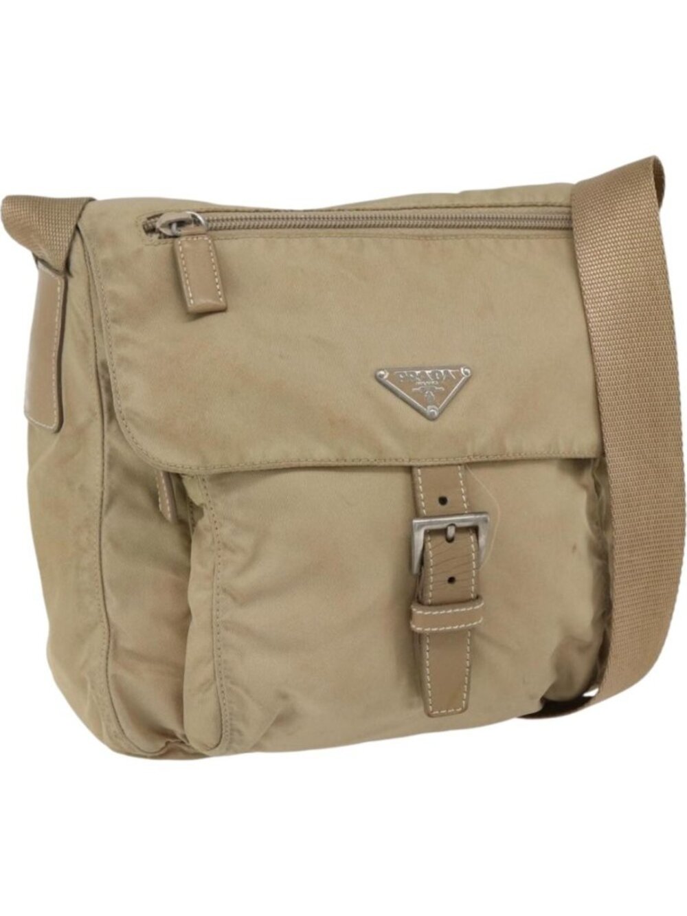 PRADA Shoulder Bag Nylon Beige Silver